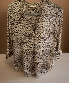 Lush Leopard Print V-Neck Blouse - Black, Brown, Cream